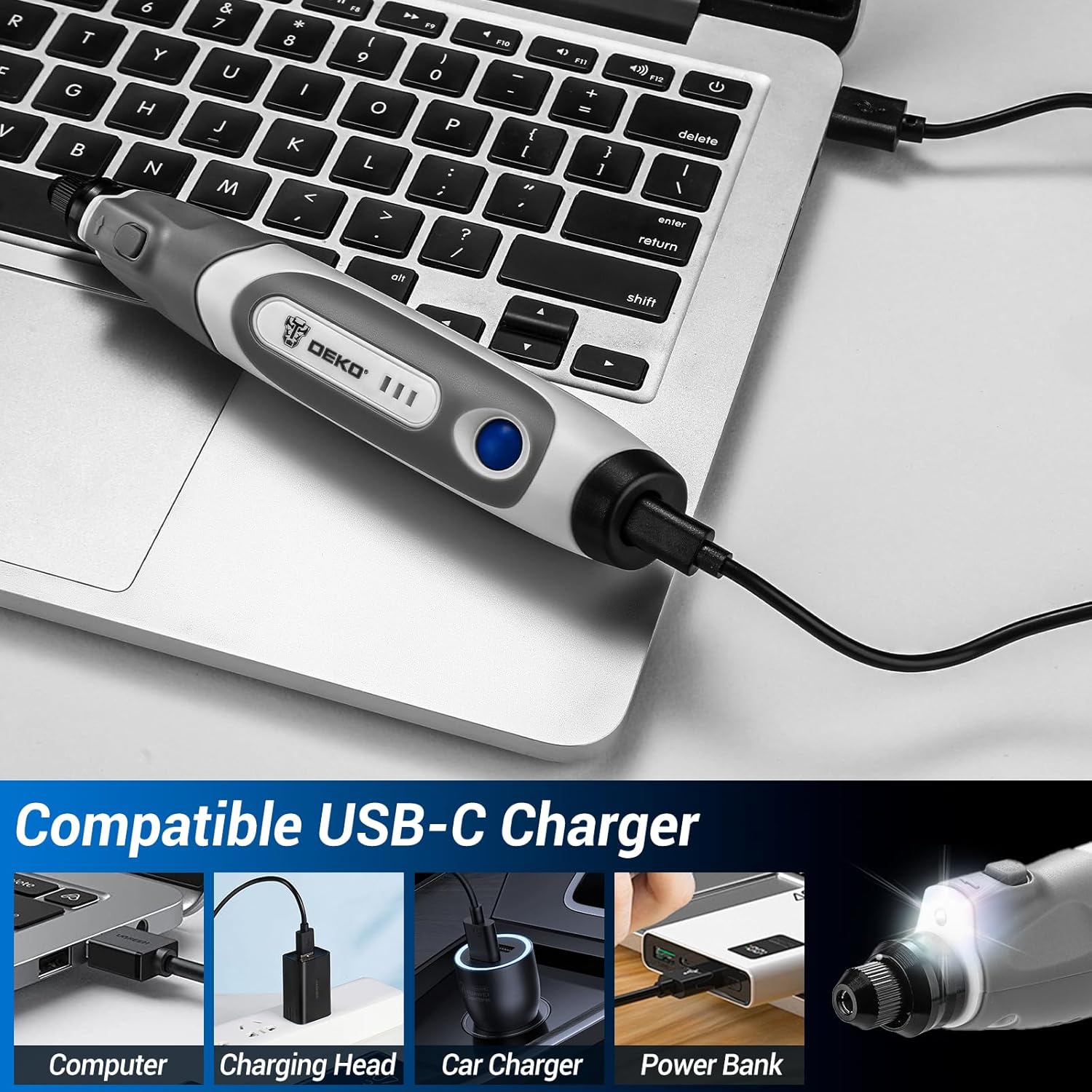 Detalle 2 de DEKOPRO 3.6V Mini Cordless Rotary Tool with Variable Speed Display (Type-C) + 70 Accessories
