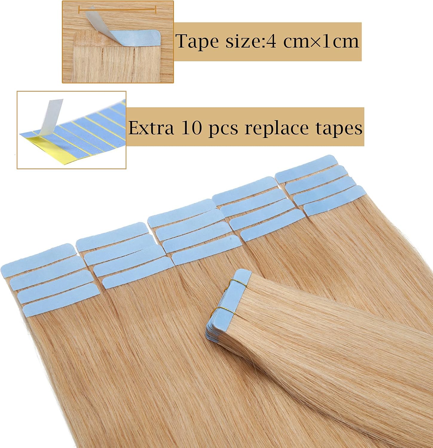 Detalle 2 de SEGO Extension Adesive Capelli Veri Biadesivo Tape Extensions 40 fasce/Set 100% Remy Hair (45 cm, 24 Biondo Naturale) senza clip