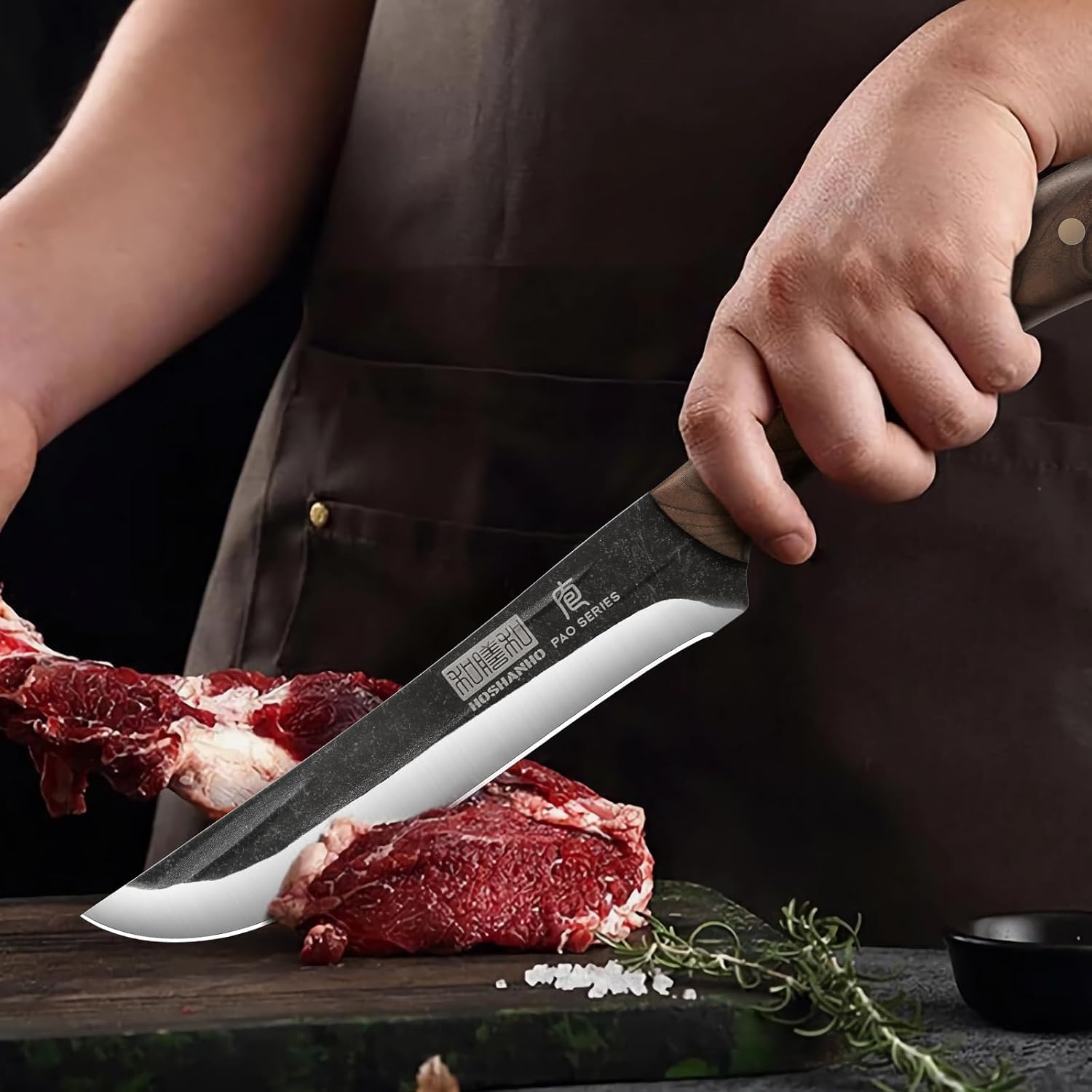 Detalle de HOSHANHO 3 Pieces Butcher Knife Set with High-Carbon Stainless Steel Blades