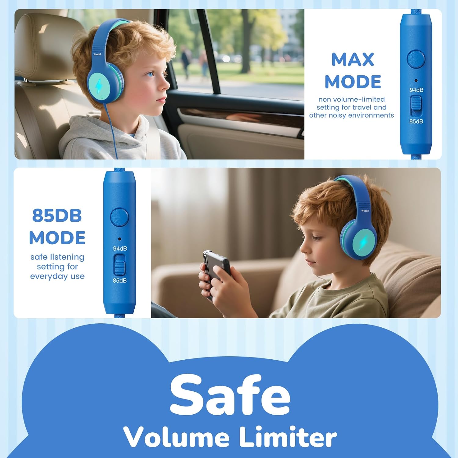 Thumbnail 1 de Wuopzf Kids USB-C Headphones for School (LED Lights, Volume Limiter & Microphone) — Wired Over-Ear