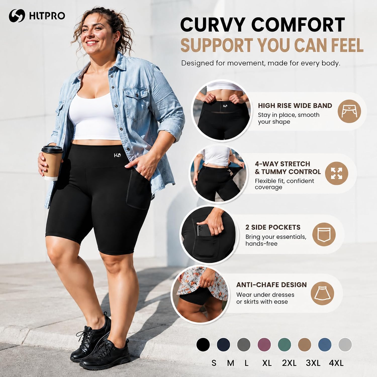 Detalle de HLTPRO Plus Size Biker Shorts 3-pack, 8" inseam