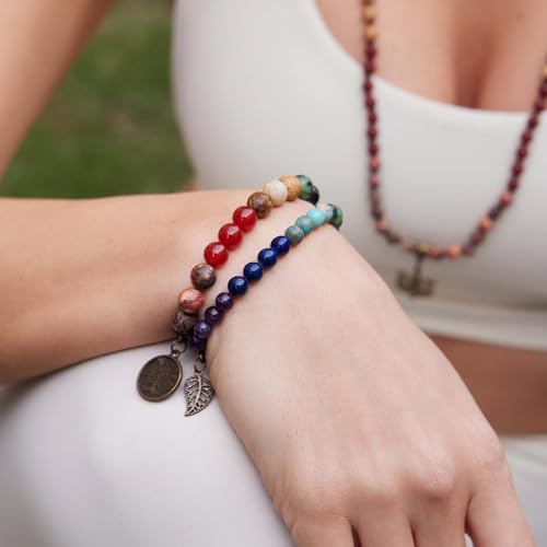 Thumbnail 1 de Farfume Bracelet En Pierre Naturelle – Ensemble de deux bracelets avec arbre de vie et feuilles pour Femme