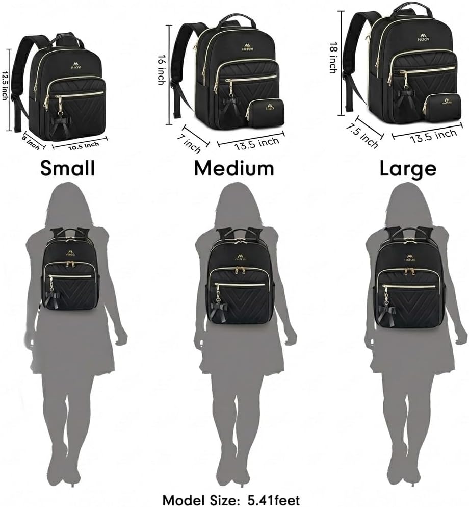 Detalle 2 de MATEIN Damen-Rucksack Klein 2-in-1 Set mit Geldbeutel, wasserdicht, mit USB-Ladeanschluss (bis 13,3 Zoll) – Schwarz
