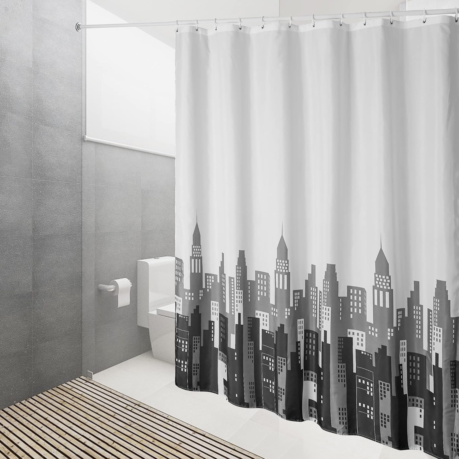 Thumbnail 6 de DUFU Rideau de douche semi-transparent à séchage rapide 180 x 200 cm, polyester imperméable avec 12 crochets