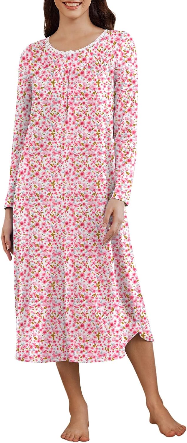 Thumbnail 6 de Ekouaer Women's Long-Sleeve Henley Nightgown with Pockets, Stretch Fabric