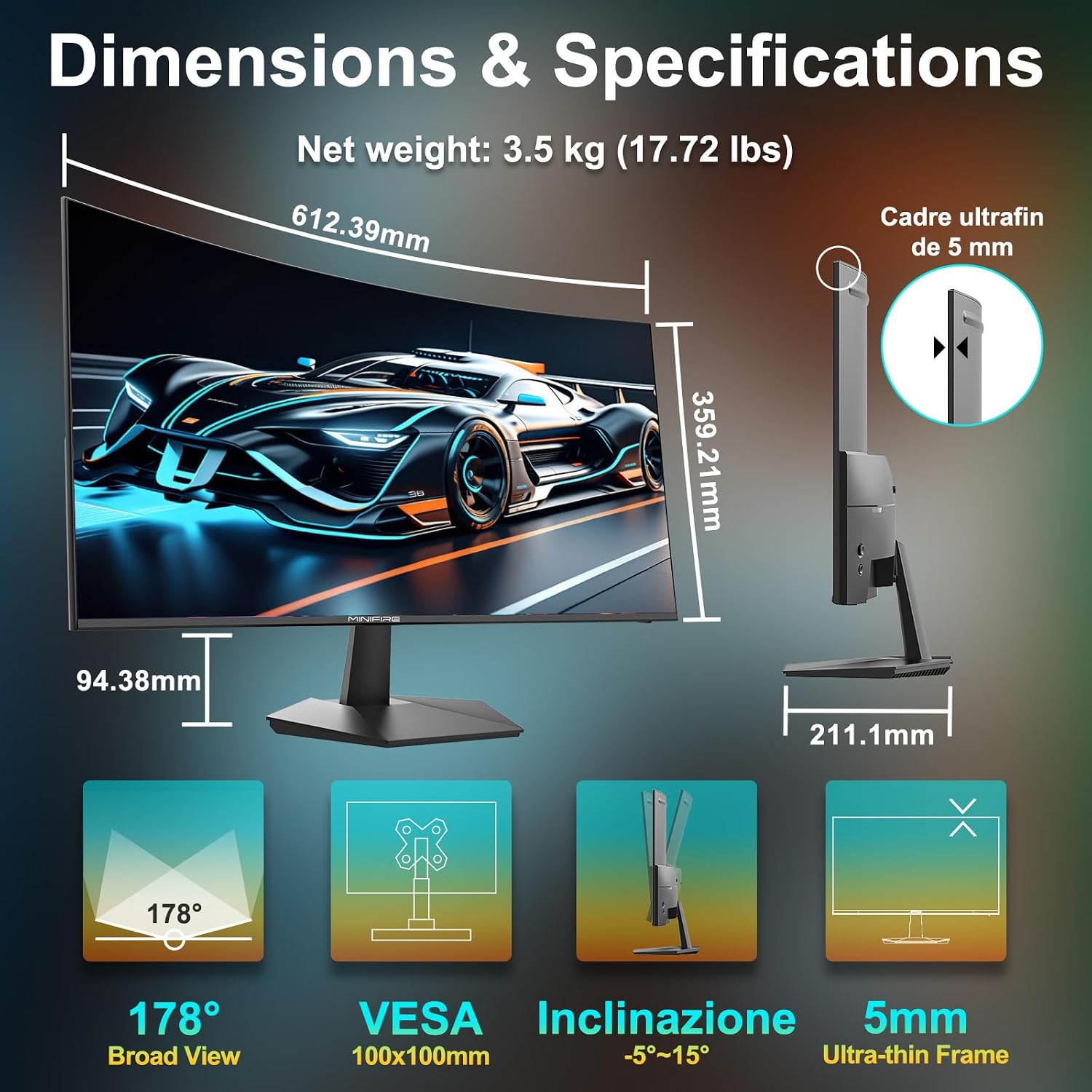 Thumbnail 6 de Minifire curved 120Hz monitor, 27 inch