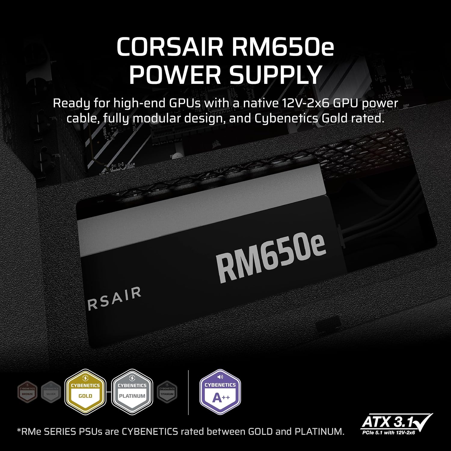 Thumbnail 1 de CORSAIR RM650e ATX 3.1 Power Supply: Fully Modular, 650W, PCIe 5.1 Ready
