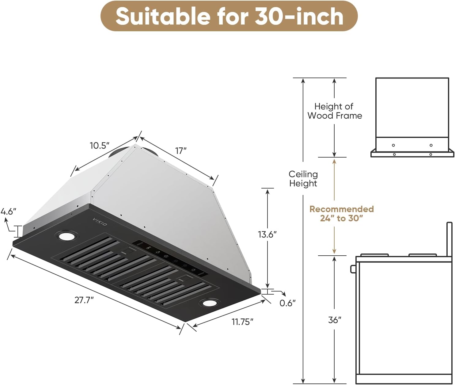 Thumbnail 6 de VIKIO HOME 30-Inch Built-In Range Hood, 980 CFM, Gesture & Touch Controls