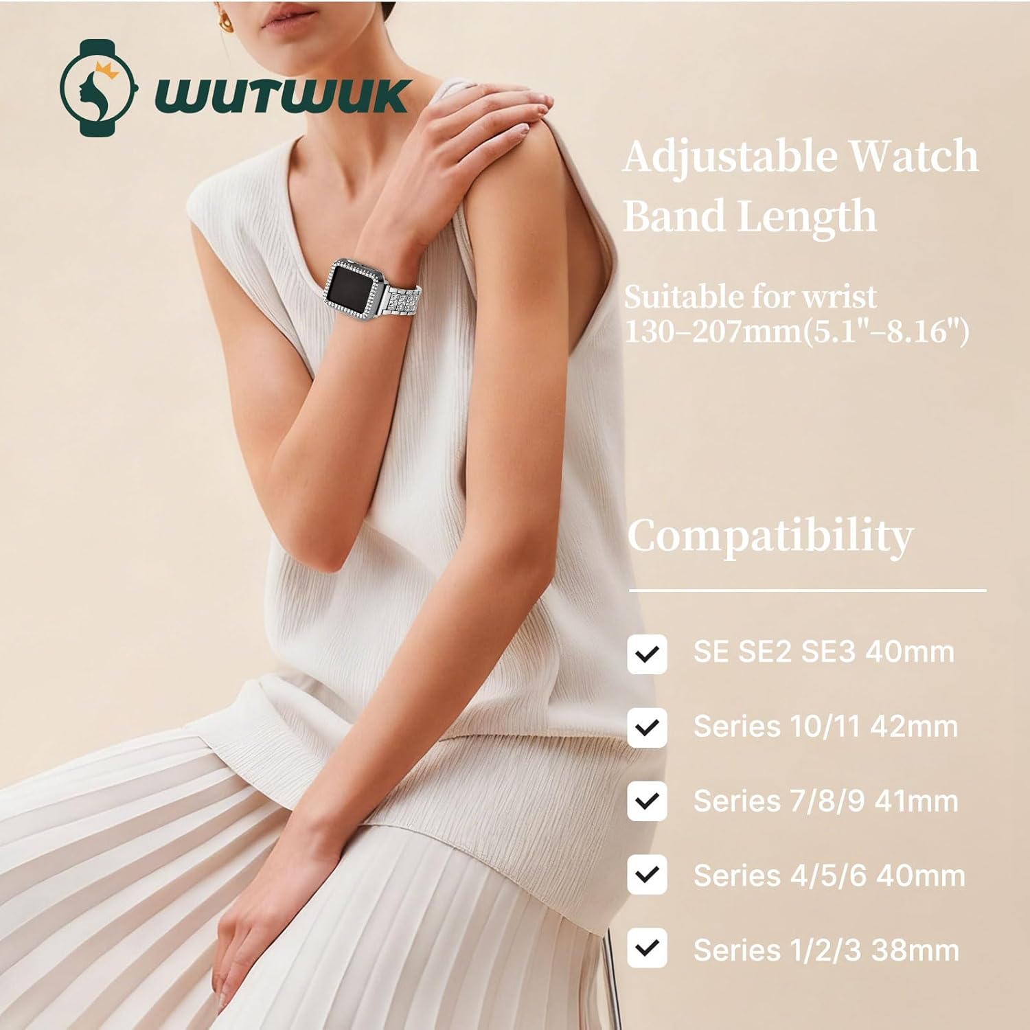 Thumbnail 2 de Wutwuk 41mm Sparkling Apple Watch Strap with Bling Case for Women – Silver 41mm