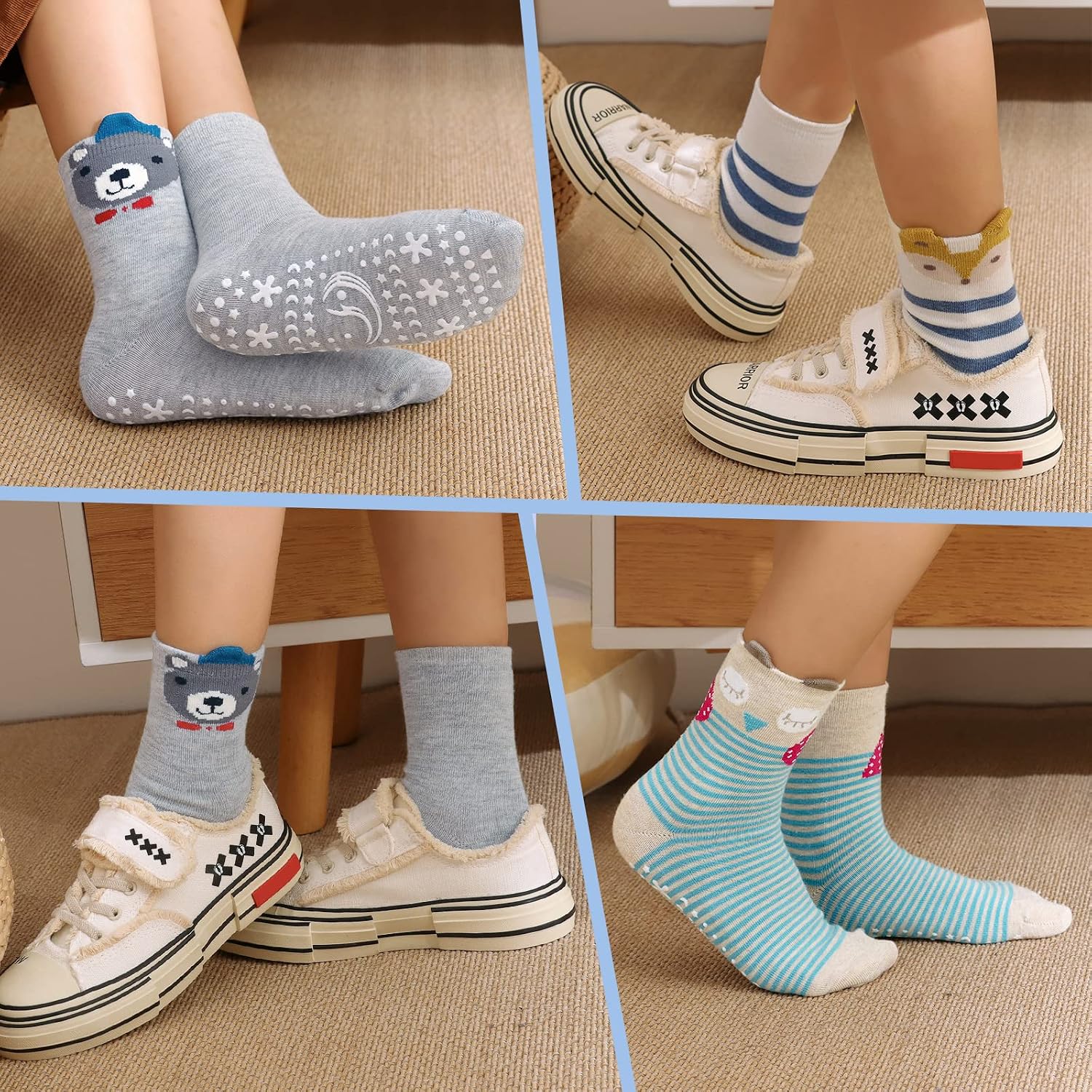 Detalle 2 de PUTUO Chaussettes Antidérapantes Enfant 5 paires