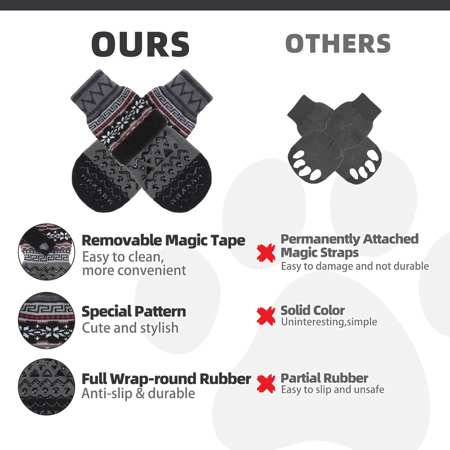 Thumbnail 4 de KOOLTAIL anti-slip dog socks with paw protector straps (Grey, large dogs)