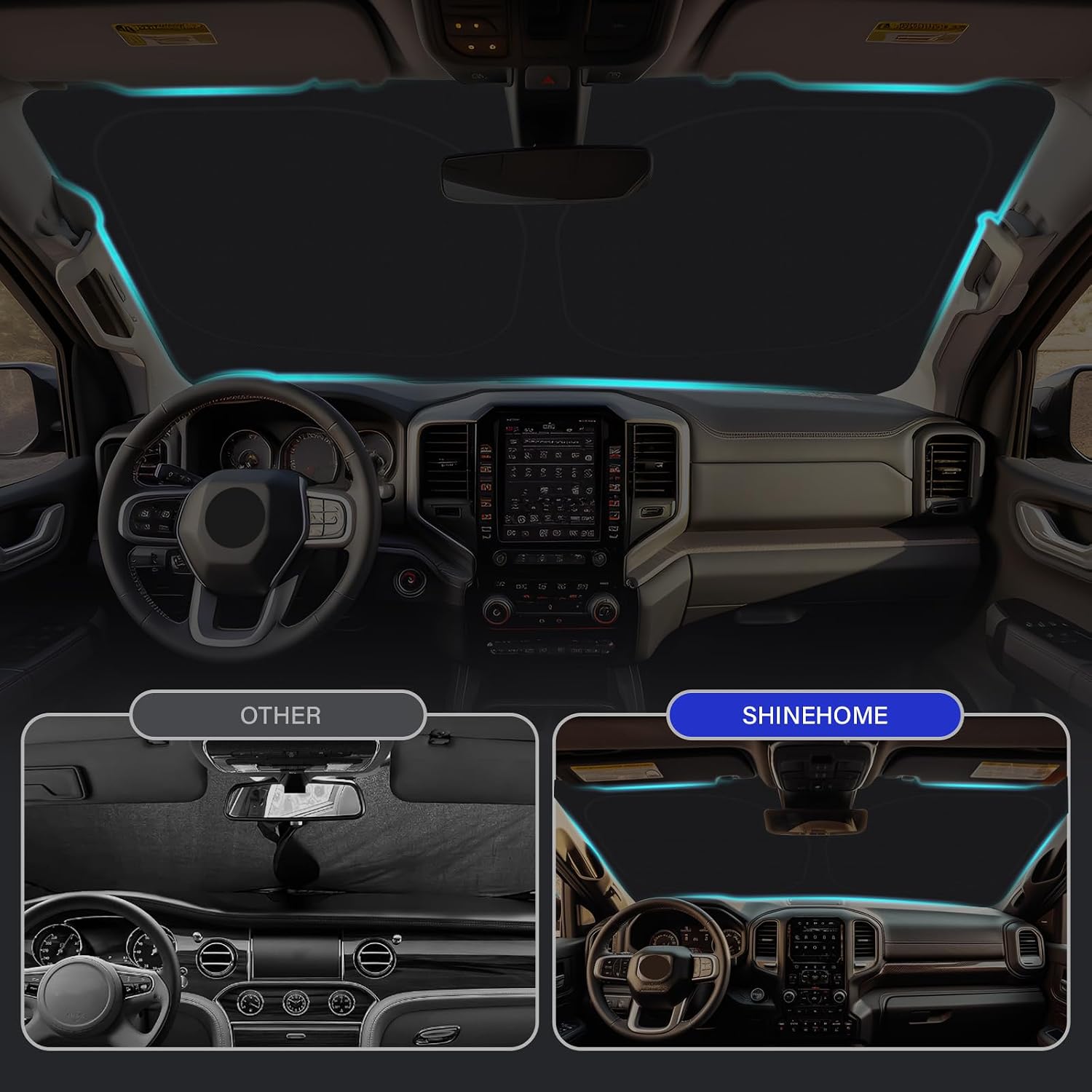 Detalle 2 de SHINEHOME Ram 1500 Windshield Sun Shade