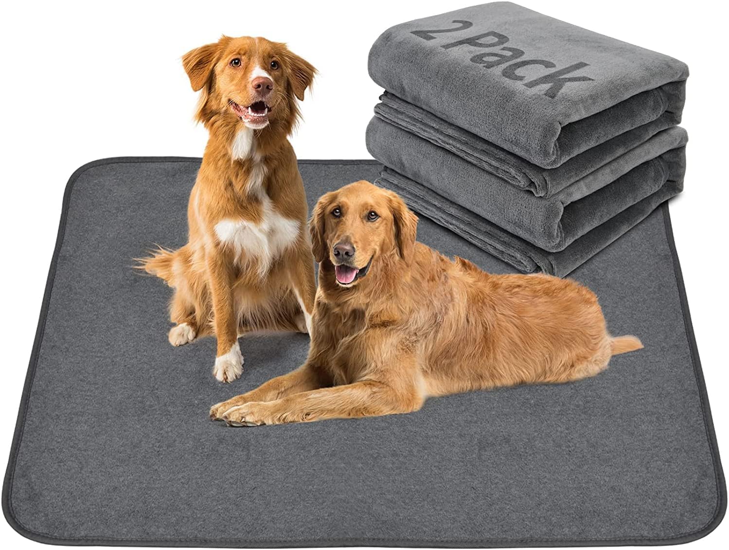 Imagen de 2 Pack Washable Extra Large Dog Pee Pads, 104 x 104 cm – Non-Slip, Reusable Whelping Mats (Grey) en OfertitasTOP