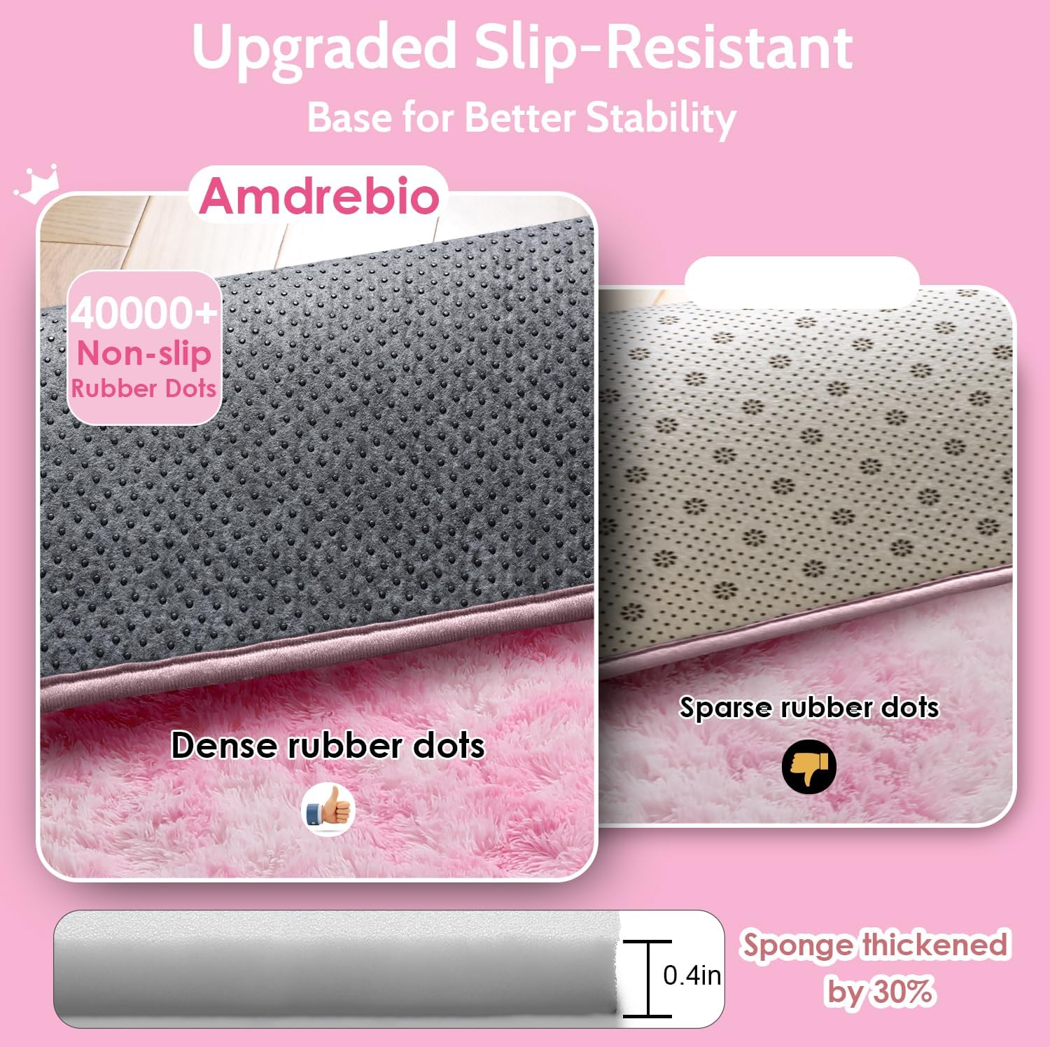 Thumbnail 5 de Amdrebio Pink Area Rugs 4' x 6' Pink-and-White Microfiber Shag Rug