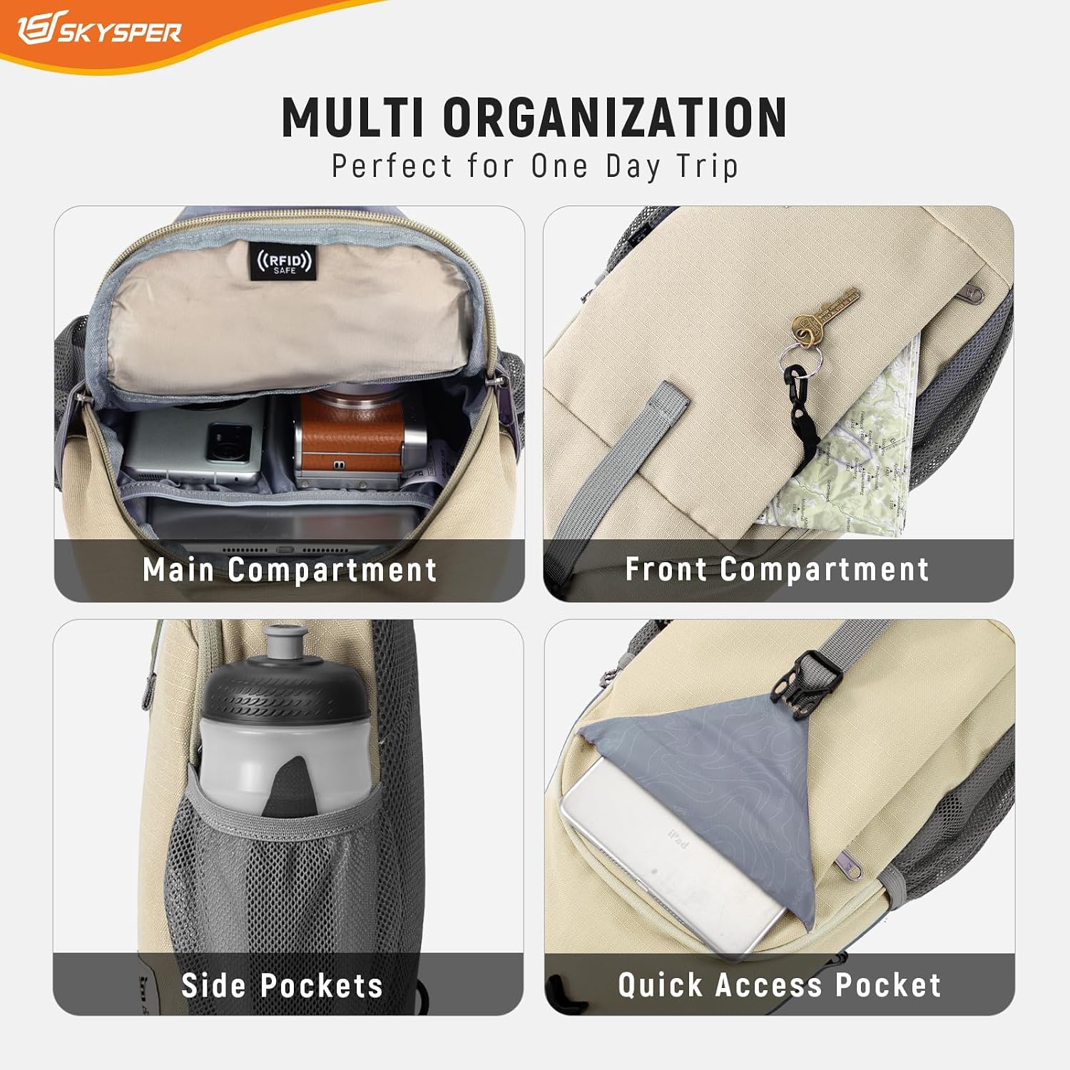 Detalle de SKYSPER Sling Bag RFID Cross Body Recycled Travel Daypack