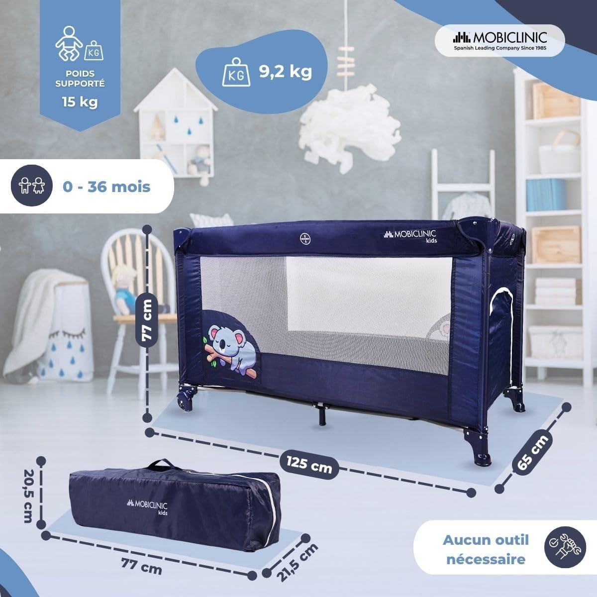 Thumbnail 1 de Mobiclinic Lit Parapluie Bebe 2 en 1, Pliage Ultra-Compact — Lit de voyage et Parc pour bébé