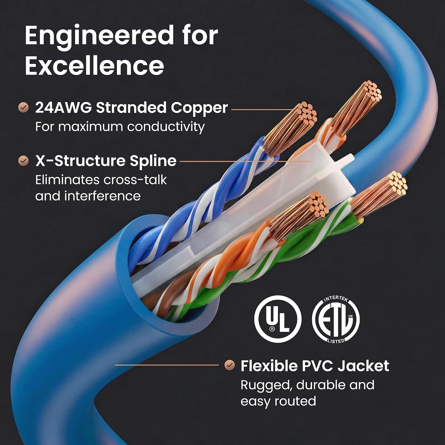 Thumbnail 2 de GEARit Cat6 Patch Cables (1 ft, 24-Pack) – Snagless RJ45 Gold-Plated Ethernet Cables for 10Gbps Networking
