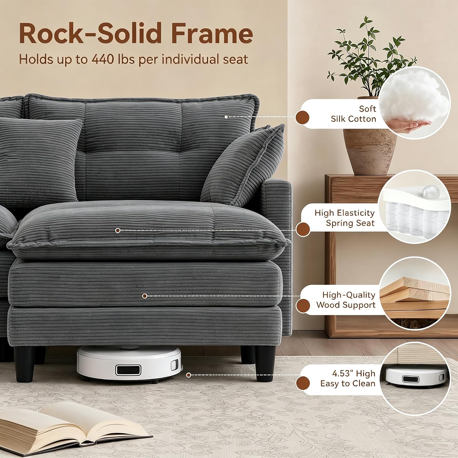 Detalle 2 de Orvesino Corduroy Ottoman