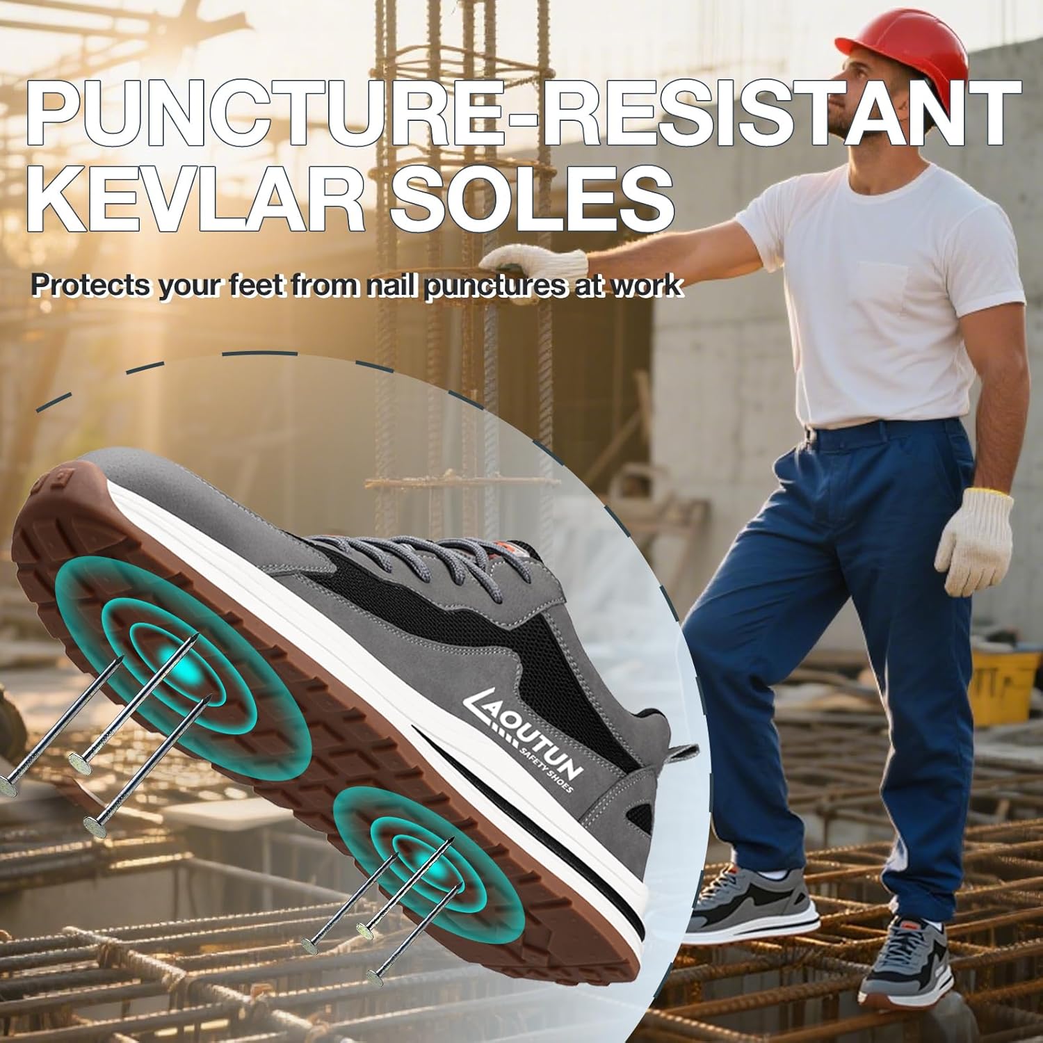 Thumbnail 2 de LAoutun Safety Trainers: Steel Toe Cap Trainers with Puncture-Proof Kevlar Midsole for Men