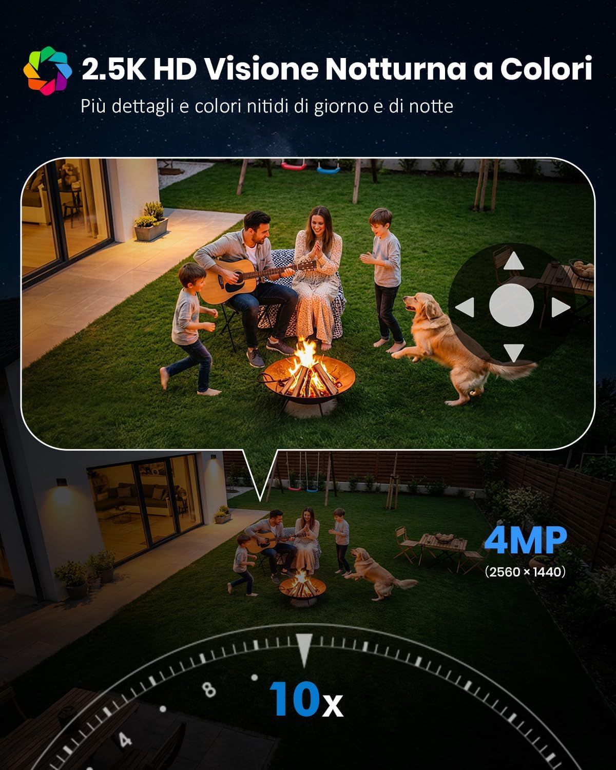 Thumbnail 4 de MROWLY telecamera WiFi esterna 4MP/2.5K con pannello solare, PTZ 360° e audio bidirezionale