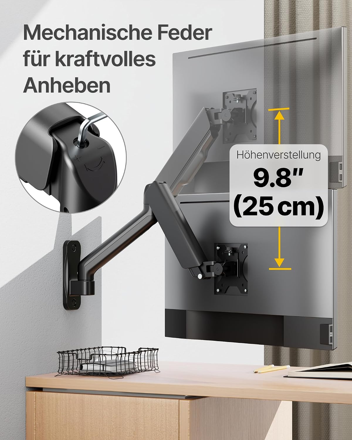 Detalle de monTEK Monitor Wandhalterung 17–32 Zoll | VESA 75/100 mm, Tragkraft bis 9 kg, schwenk- und neigbar