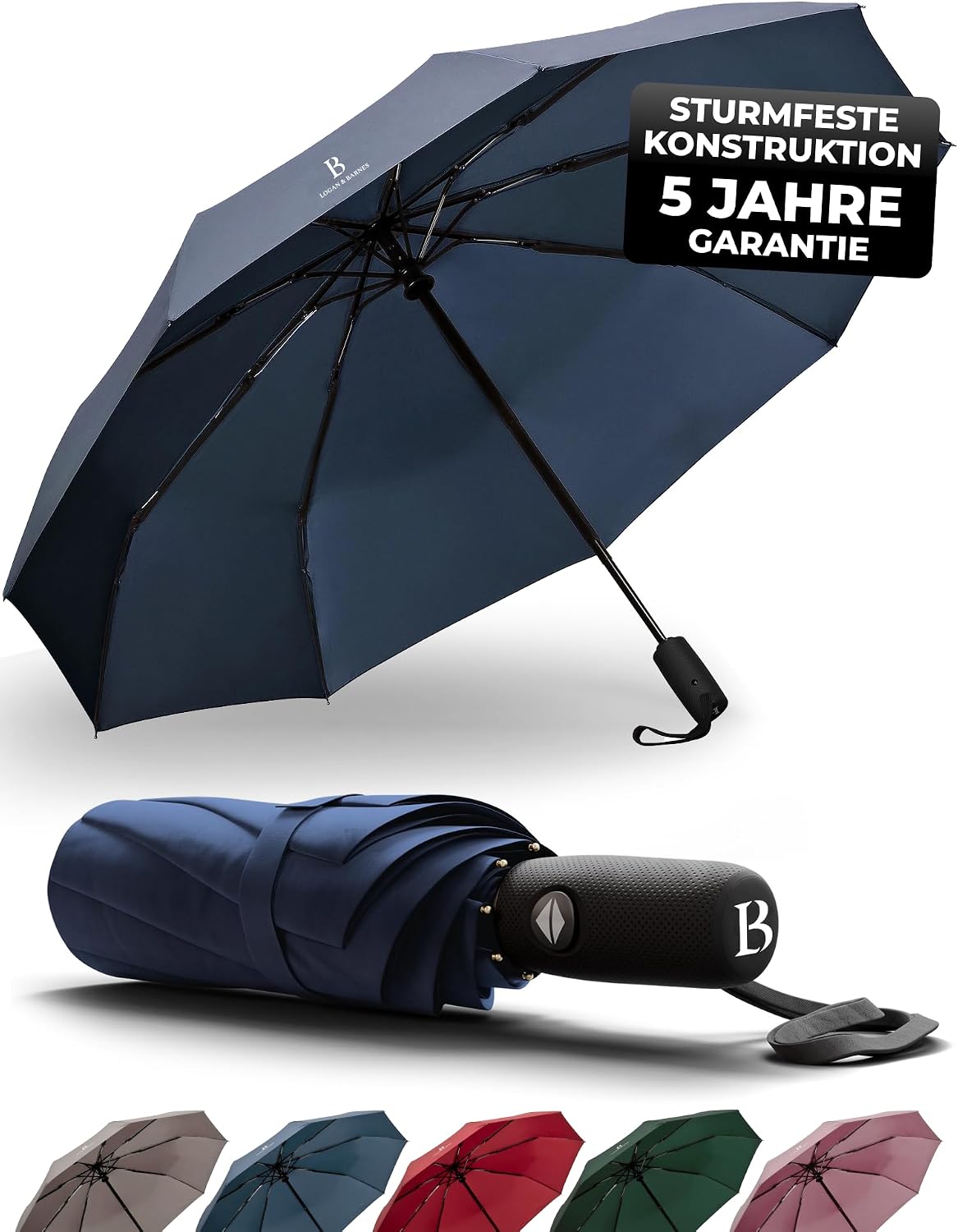 Detalle de LOGAN & BARNES Boston Regenschirm sturmfest 140 km/h