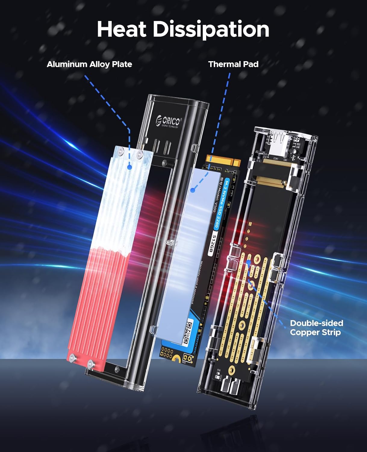 Thumbnail 3 de ORICO TCM2 Custodia esterna NVMe M.2 (USB Type-C) 10Gbps trasparente con supporto UASP e TRIM