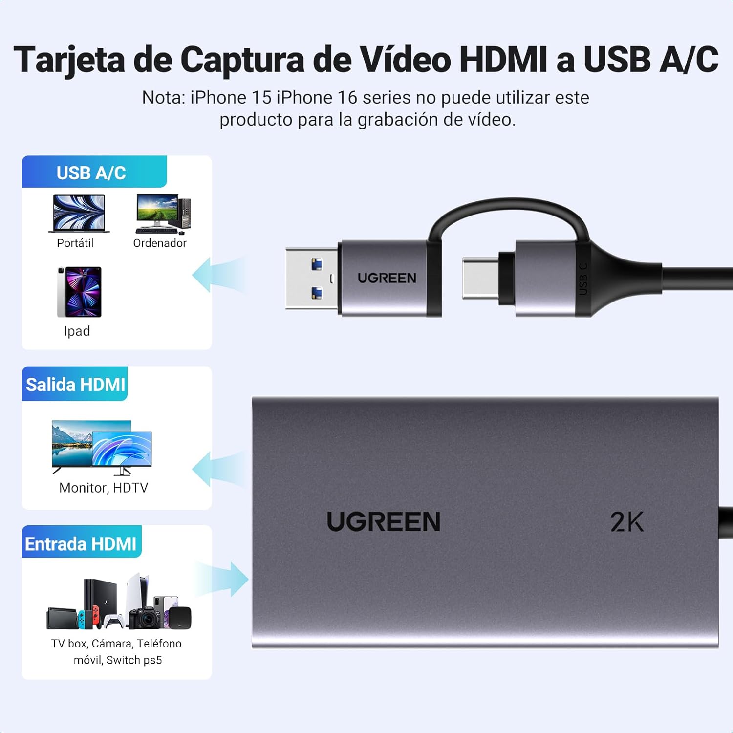 Thumbnail 3 de UGREEN Capturadora HDMI 4K 30Hz para Gaming y Streaming 🎮