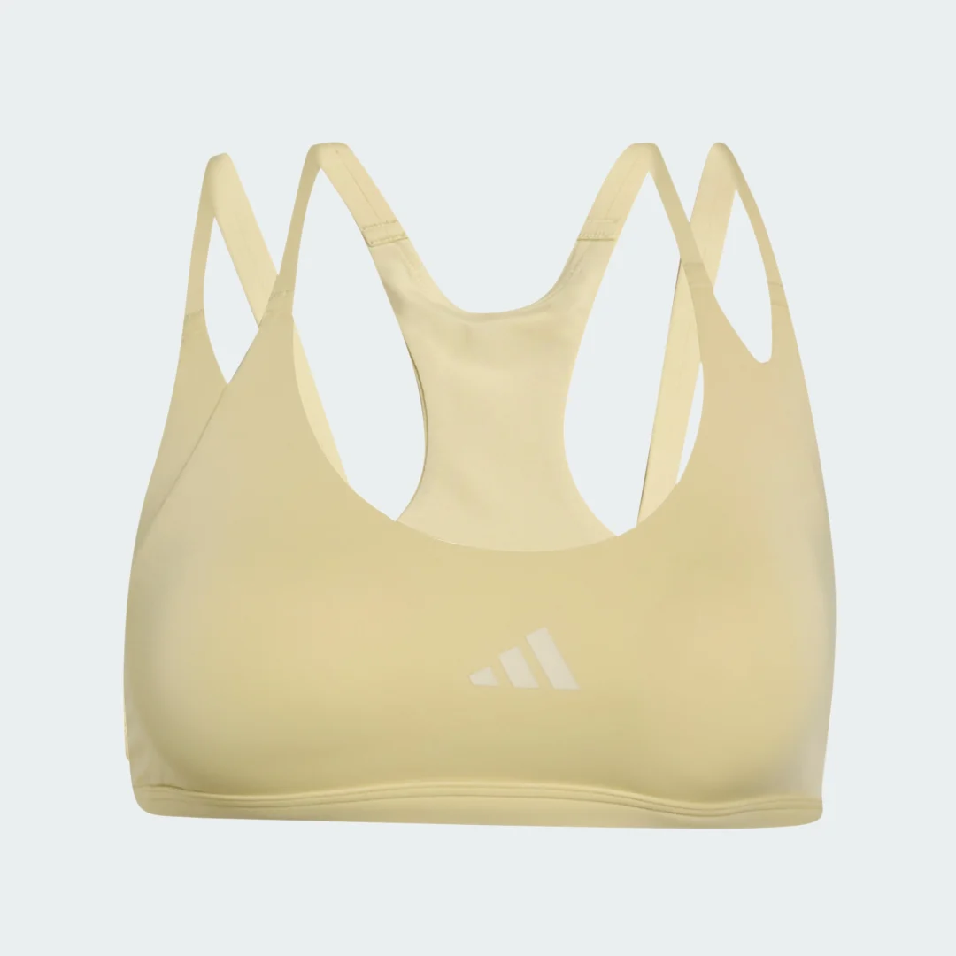 Detalle 2 de Sujetador de entrenamiento Optime con tirantes finos de Adidas – poco impacto en color amarillo