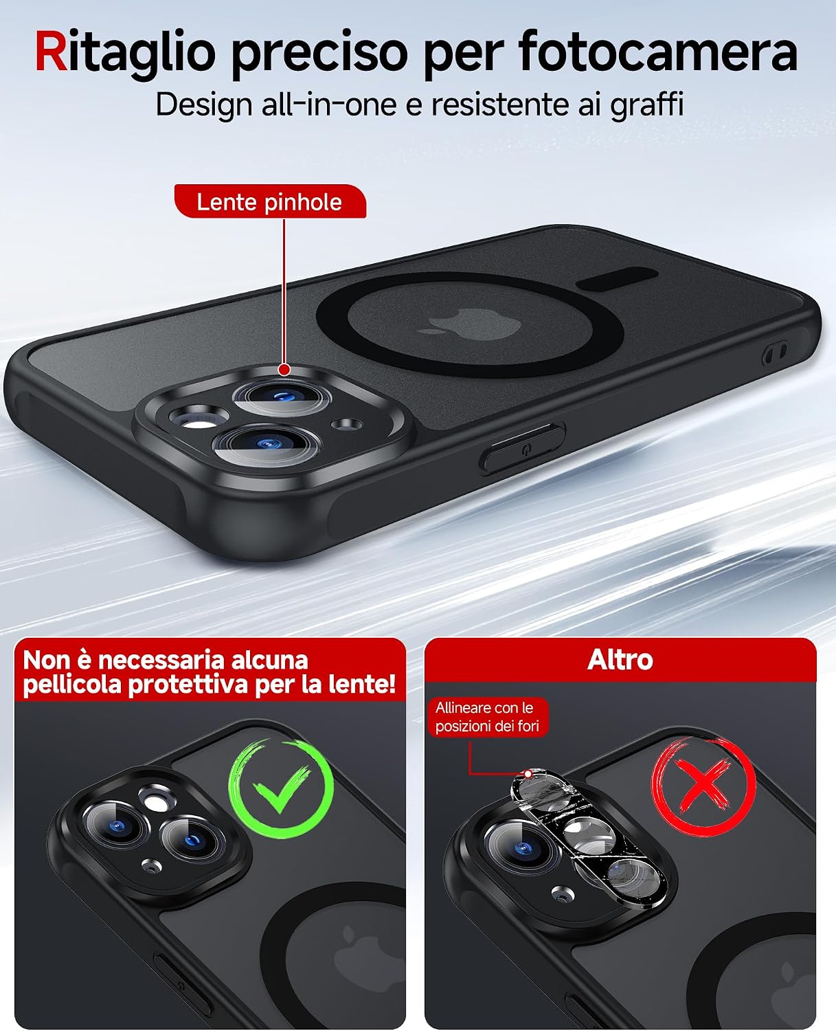 Thumbnail 6 de LeYi Cover magnetica per iPhone 13 con 2 pezzi di vetro temperato, posteriore opaco anti-impronte nero
