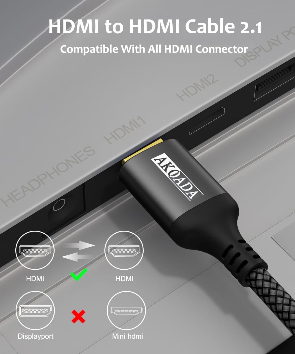 Thumbnail 6 de AkoaDa 8K HDMI Cable (HDMI 2.1, 48Gbps) – 7.5m for 8K@60Hz and 4K@120Hz (Black)