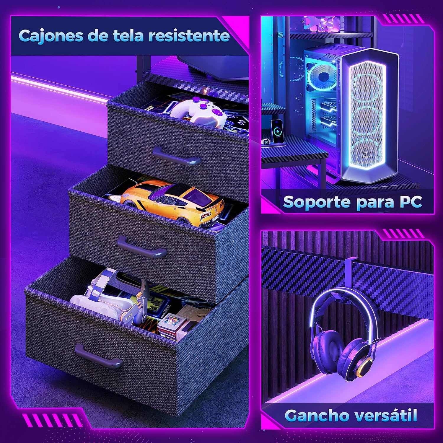 Thumbnail 4 de Coleshome Escritorio Gaming 137x48 cm