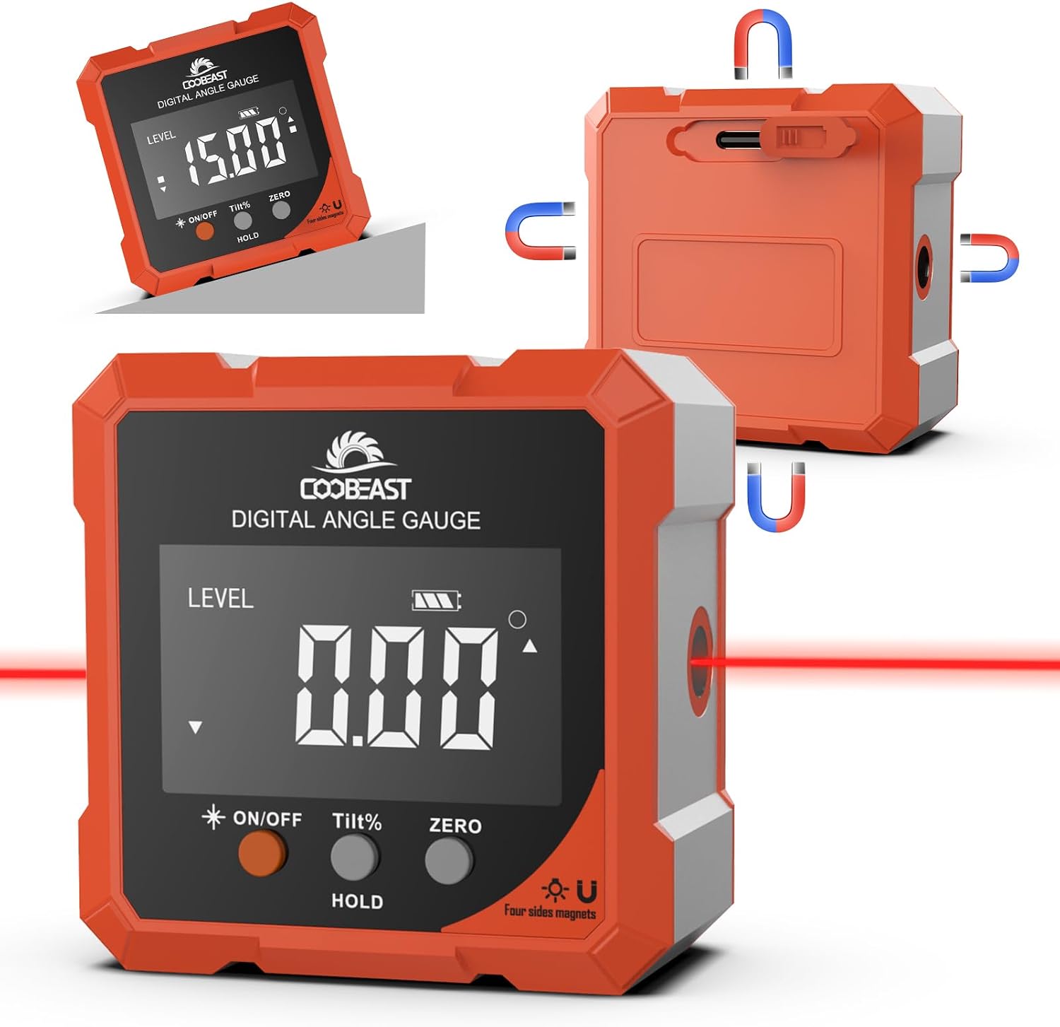 Detalle de coobeast 5341 Digital Angle Finder with Dual Lasers, Four-Side Magnets