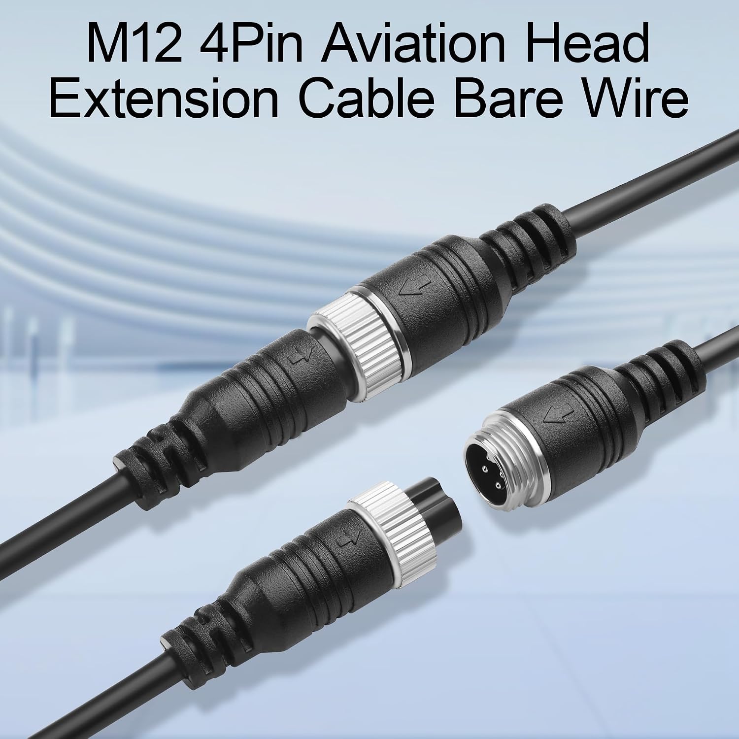 Detalle de TIENFOKOTA M12 4 Pin Aviation Extension Cable – 0.2m, 2-Pair Set for Vehicle Backup Camera and Monitor