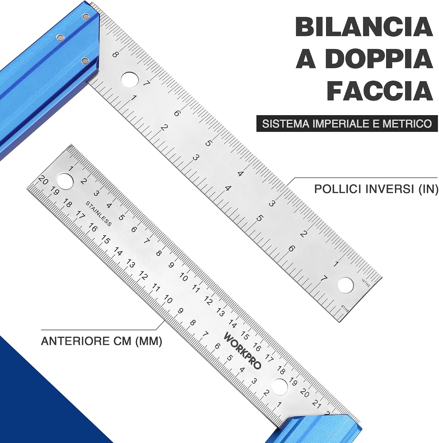 Detalle de WORKPRO Squadra da Falegname 200mm con Lama in Acciaio Inossidabile e Manico in Alluminio