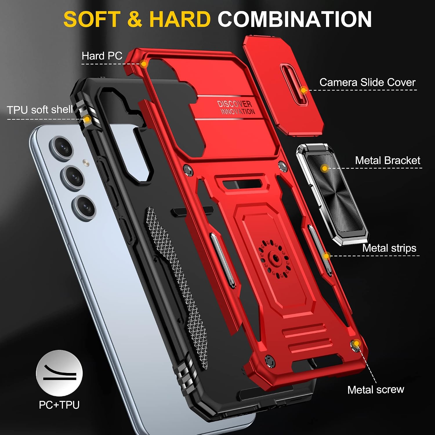 Thumbnail 6 de HOOMIL Hybrid Hülle für Samsung Galaxy A54 5G – Vollständiger Kameraschutz, 2x Schutzfolie, Rundumschutz in Rot