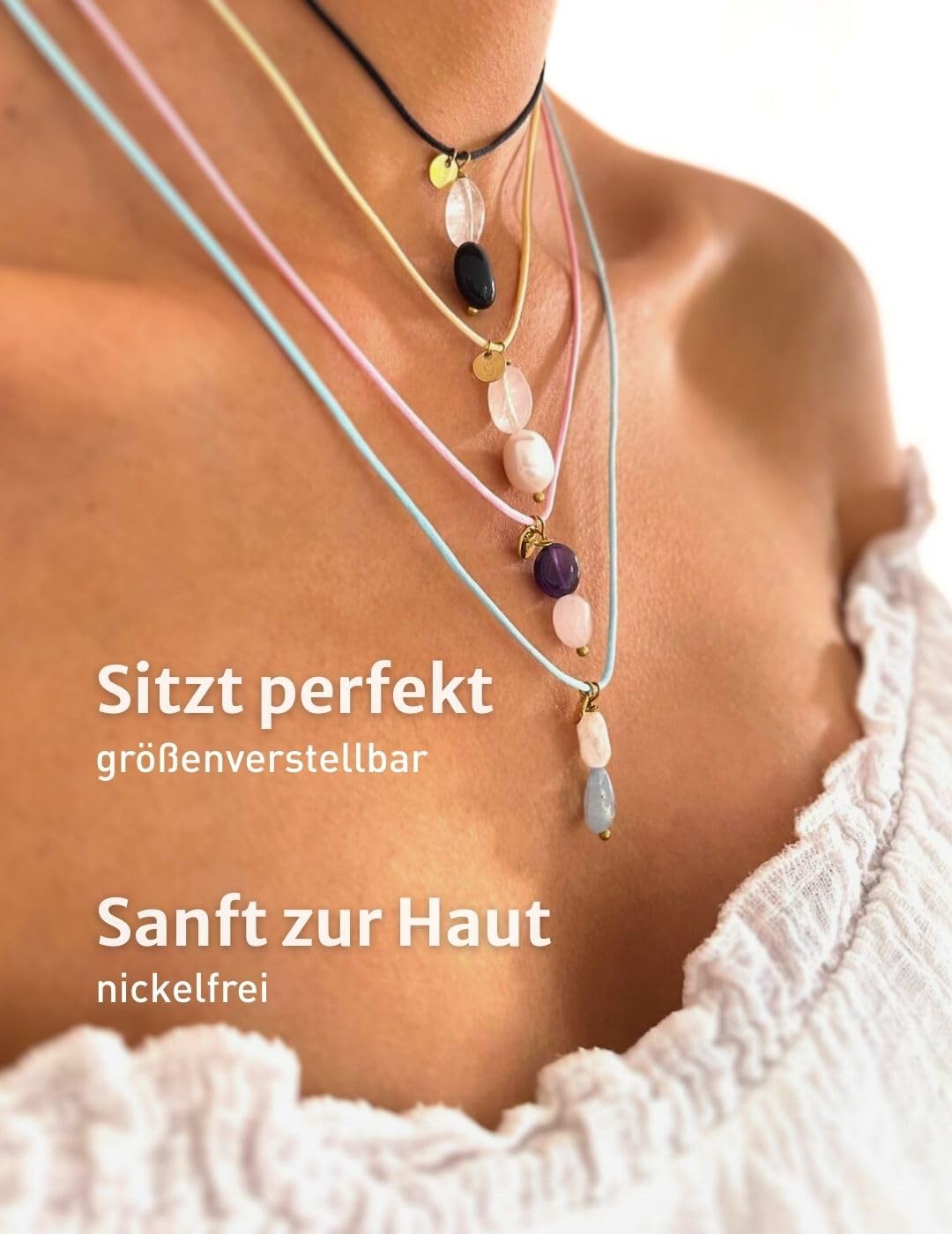 Thumbnail 3 de happymaker Edelstein Ketten: Heilstein Kette Damen mit Aquamarin & Mondstein, 70 cm verstellbar