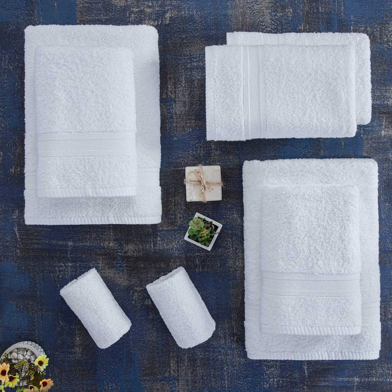 Detalle de Tuiste Set Asciugamani Bagno Bianchi – 100% Cotone, 2 Teli Doccia 70x140cm + 4 Asciugamani 50x90cm + 2 Ospiti 30x50cm