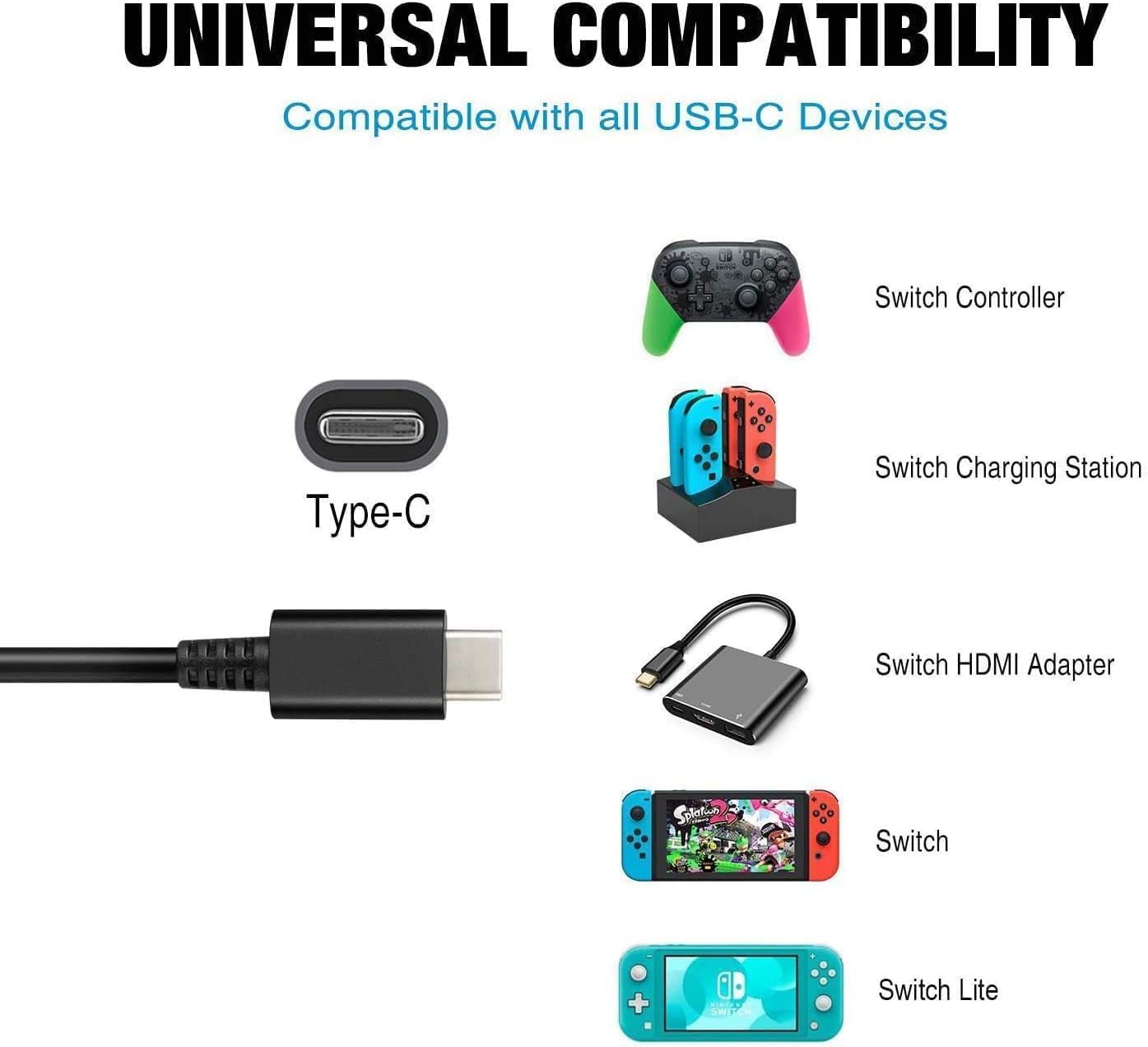 Thumbnail 3 de 45W Charger for Switch / Switch OLED / Switch Lite – Fast AC Adapter with 10FT Type-C Cable