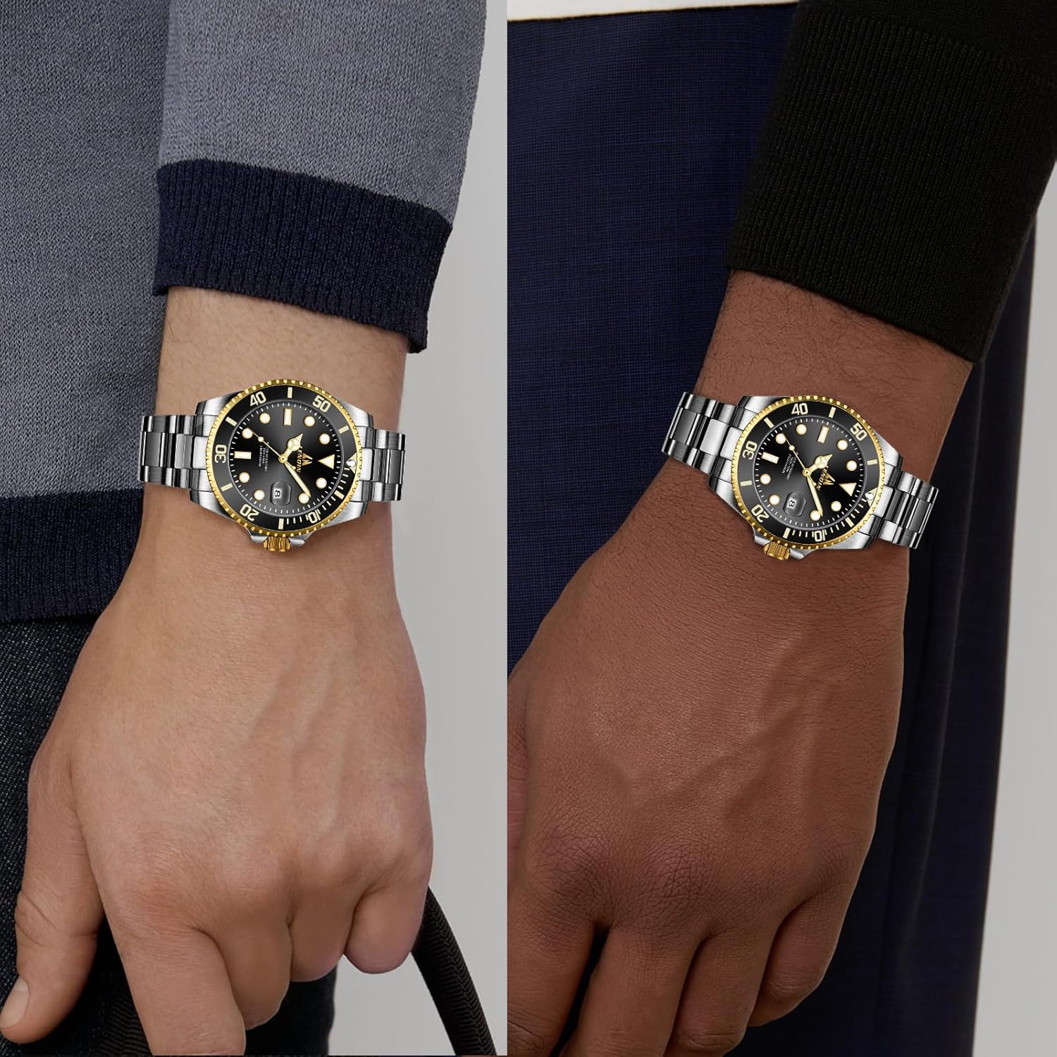 Detalle de LN LENQIN Herren Uhr Edelstahl – Datum, Leuchtziffern, 3ATM, Quarz-Armbanduhr