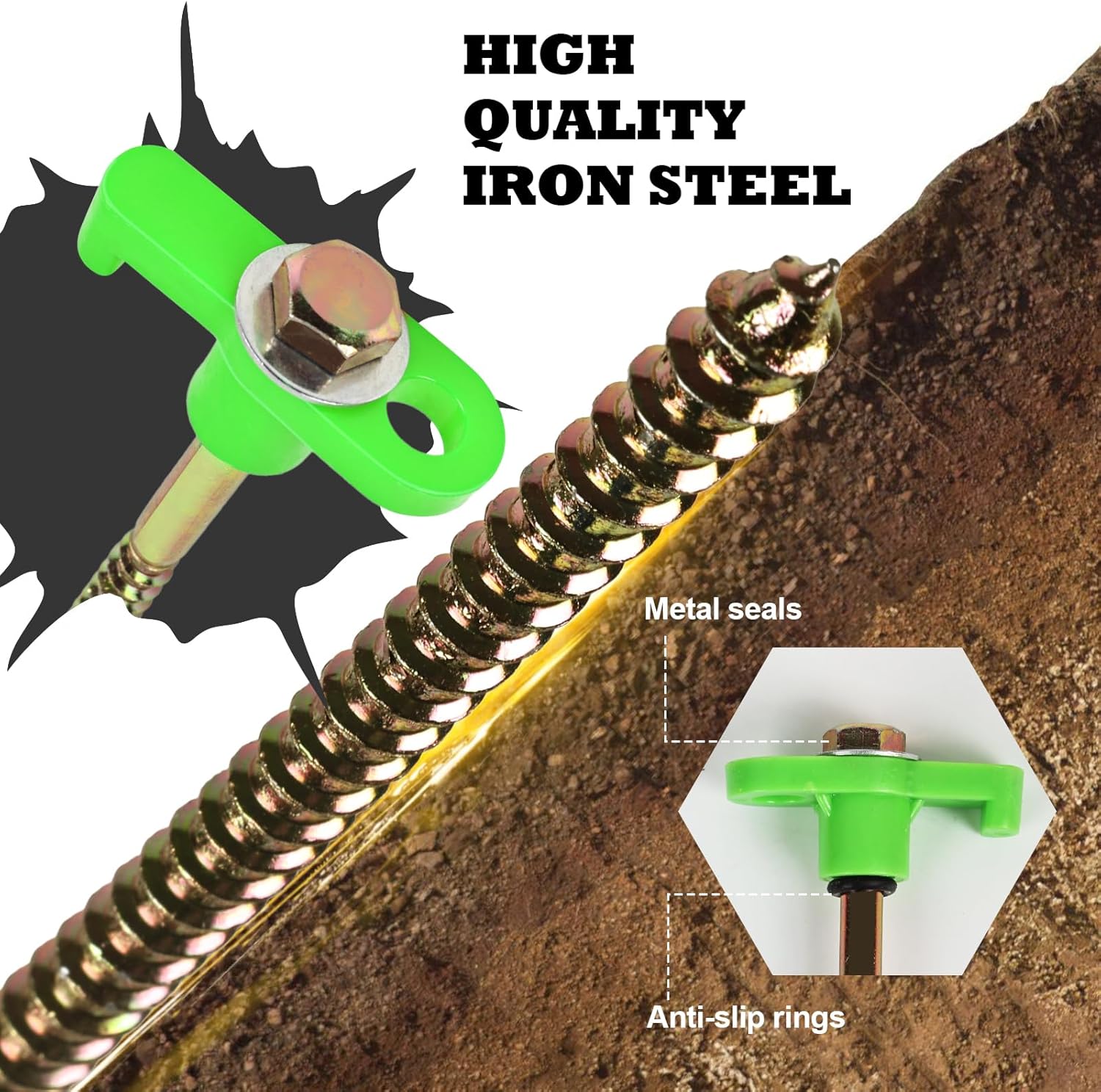 Thumbnail 2 de OFFOF 12 Pack Heavy Duty Metal Tent Pegs – Rotating Threaded Ground Anchors