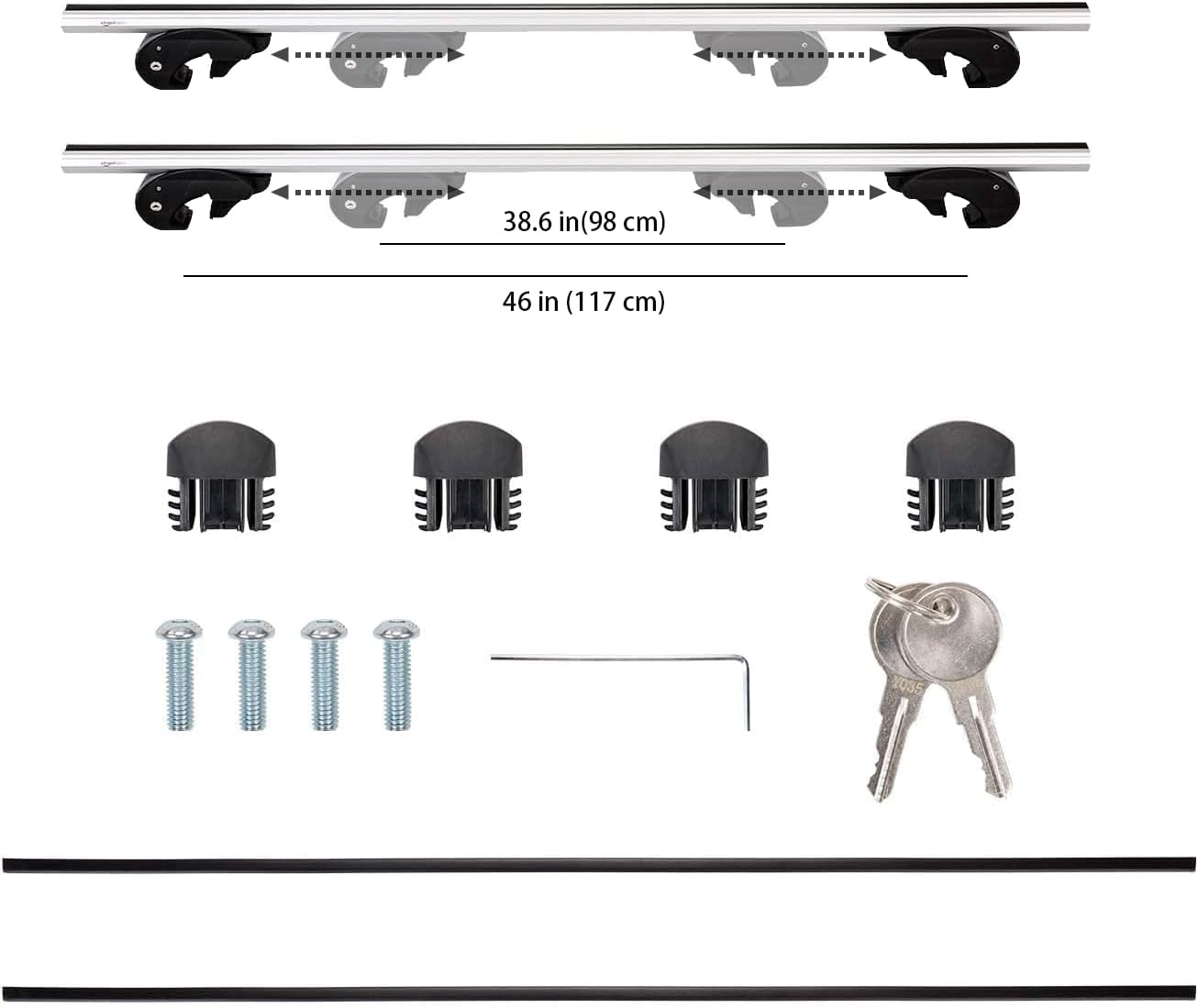 Thumbnail 2 de Amazon Basics Barres de toit transversales 132 cm (par 2) – noir/argenté, rails compatibles jusqu’à 117 cm entre rails