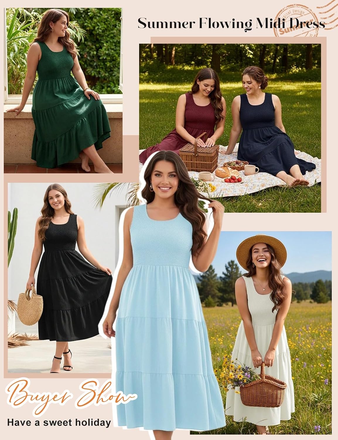 Thumbnail 6 de PASUDA Robe Longue d'Été Femme Taille Grande – Col Carré, Sans Manches, Taille Haute Élastique, Fluide et Chic