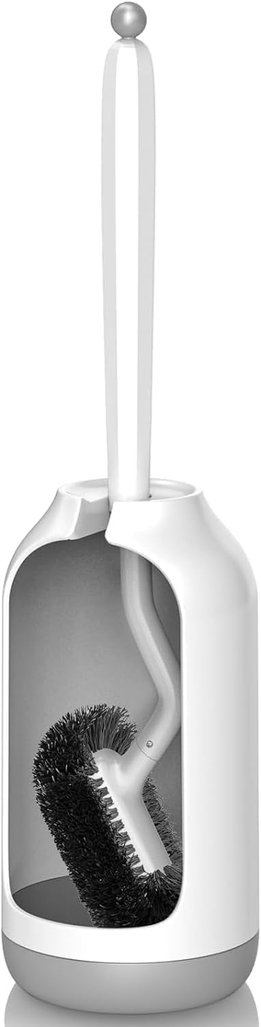 Ensemble brosse de toilette + support murale blanc (tête incurvée 360°) — Nettoyage en profondeur des WC