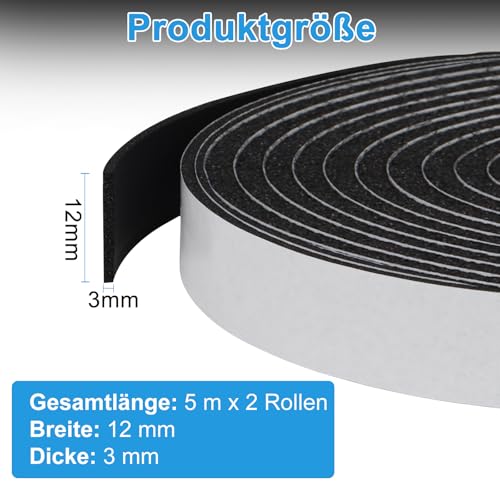 Detalle 2 de Storystore Dichtungsband Selbstklebend – Moosgummi 12 mm × 3 mm, 5 m, 2 pcs