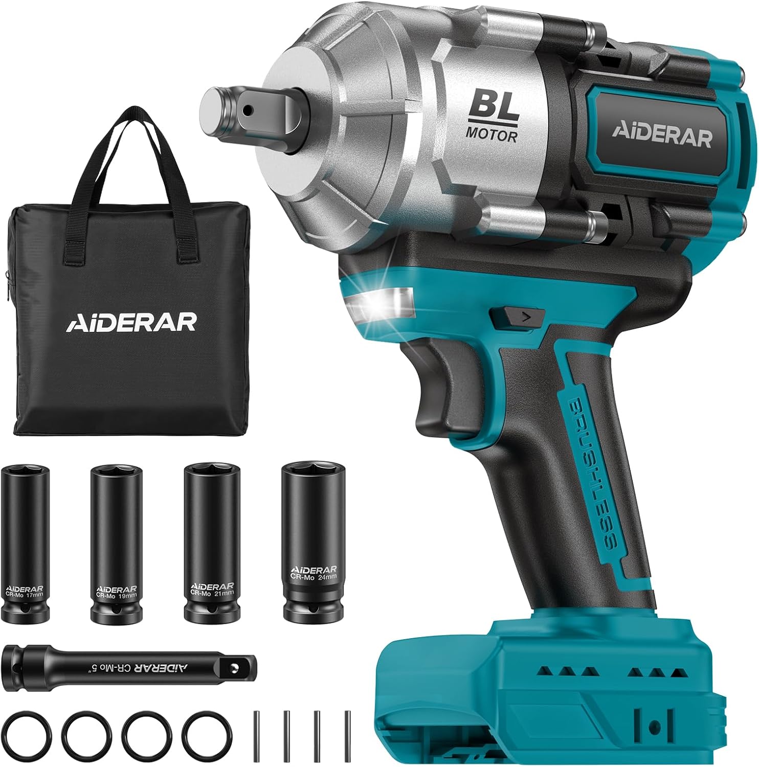 Detalle de AIDERAR Schlagschrauber Akku 18V für Makita Batterien, 1/2 Zoll, 1500 Nm – kabelloses Hochdrehmoment-Werkzeug (Ohne Batterie, inkl. Tasche)