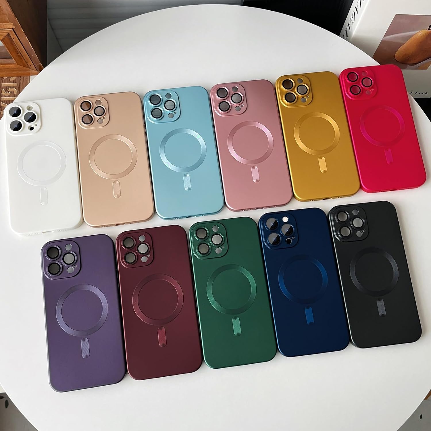 Detalle de ankofave Magnetic Case for iPhone 15 Pro (Red Wine) — Matte Luxury Shield with Camera Lens Protector