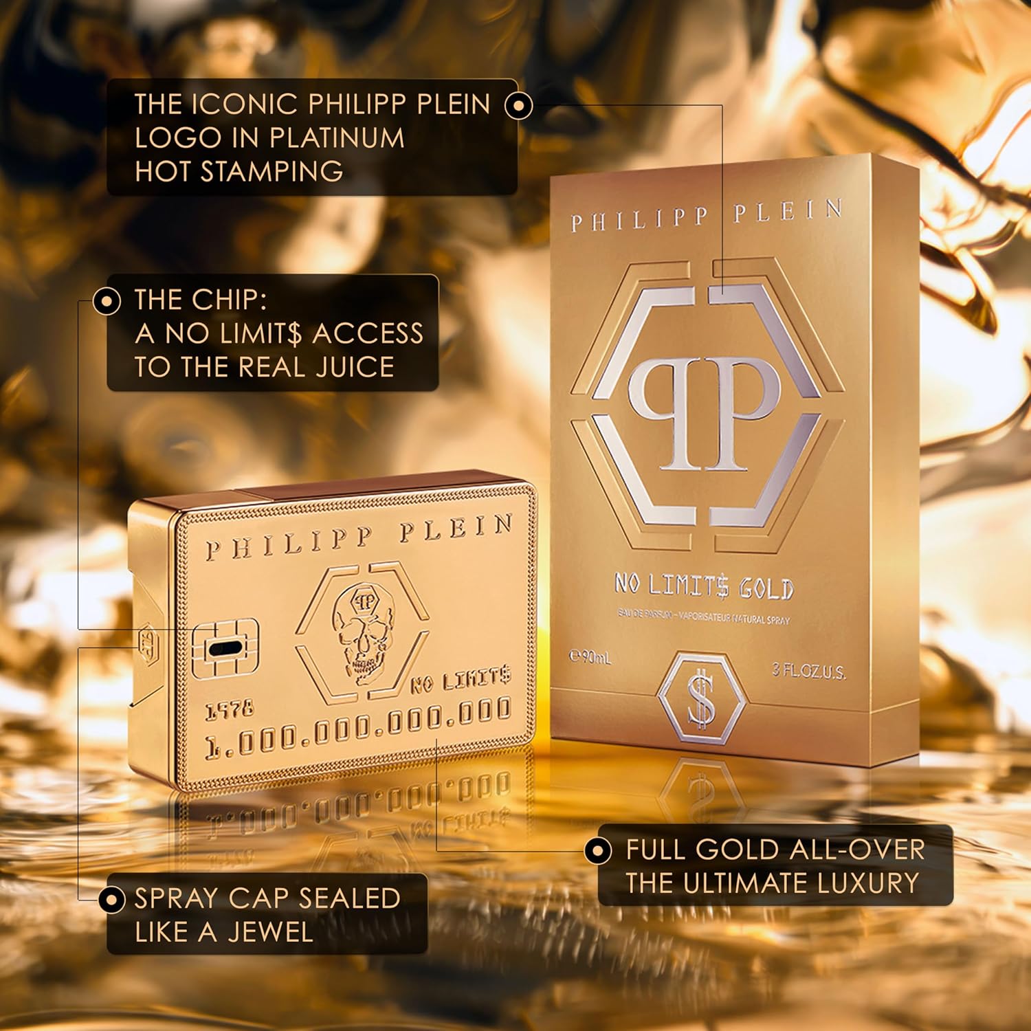 Thumbnail 1 de Philipp Plein No Limits Gold Eau de Parfum Uomo 90 ml