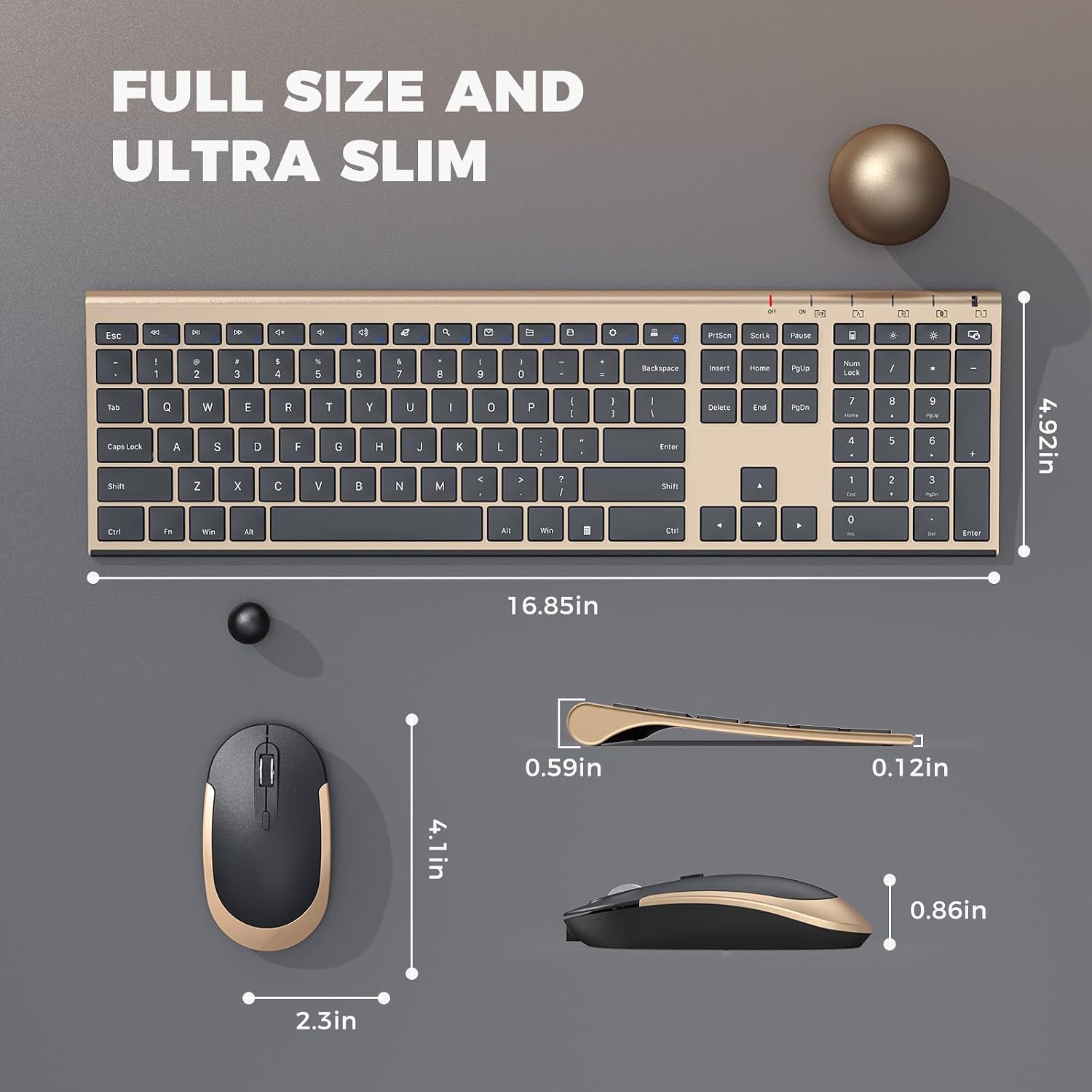 Detalle 2 de Vssoplor 2.4GHz Wireless Keyboard and Mouse Combo (Nano USB Receiver, Rechargeable) — Compact Quiet Full-Size Set for Windows