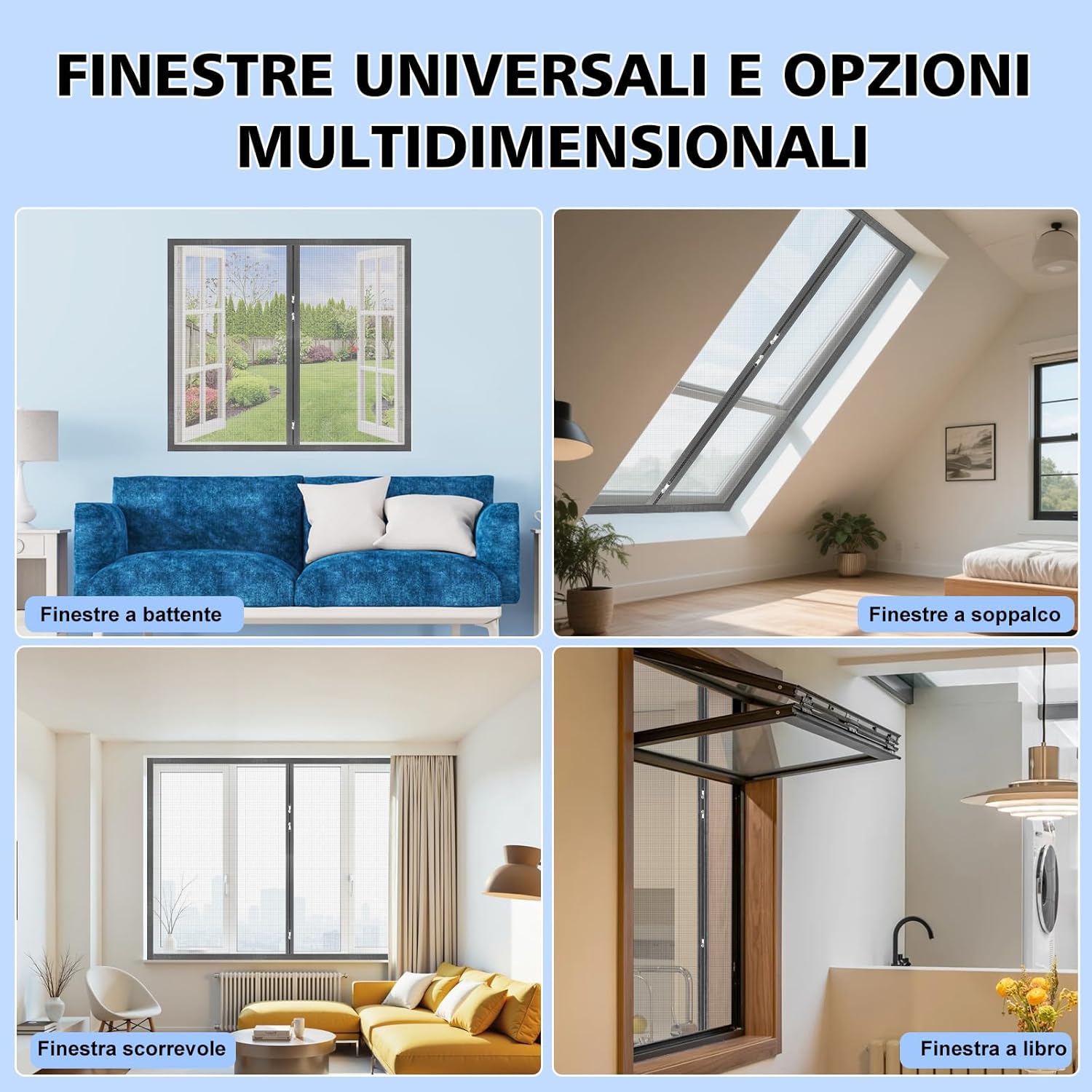 Thumbnail 3 de Zanzariere per Finestre con Cerniera Bidirezionale e Nastro Adesivo Trasparente 90x140 cm